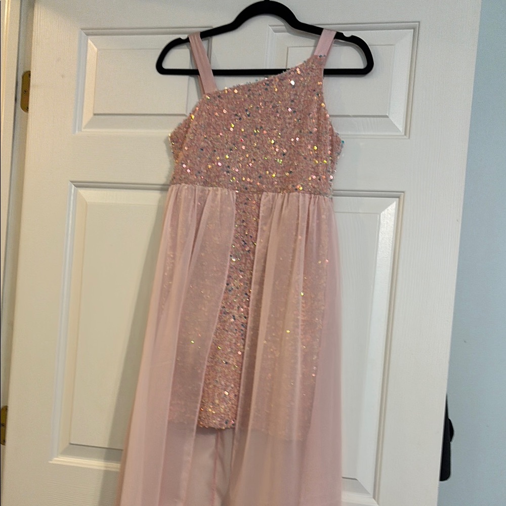 Pink and Gold Sequin Embellished One Shoulder Formal Dress